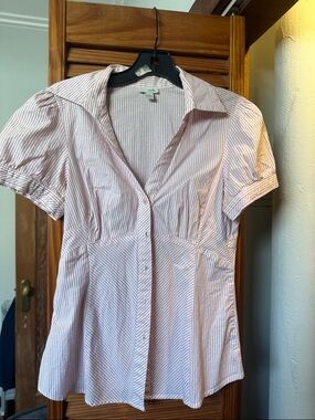 Odille Pink and White Striped Button-Down Blouse